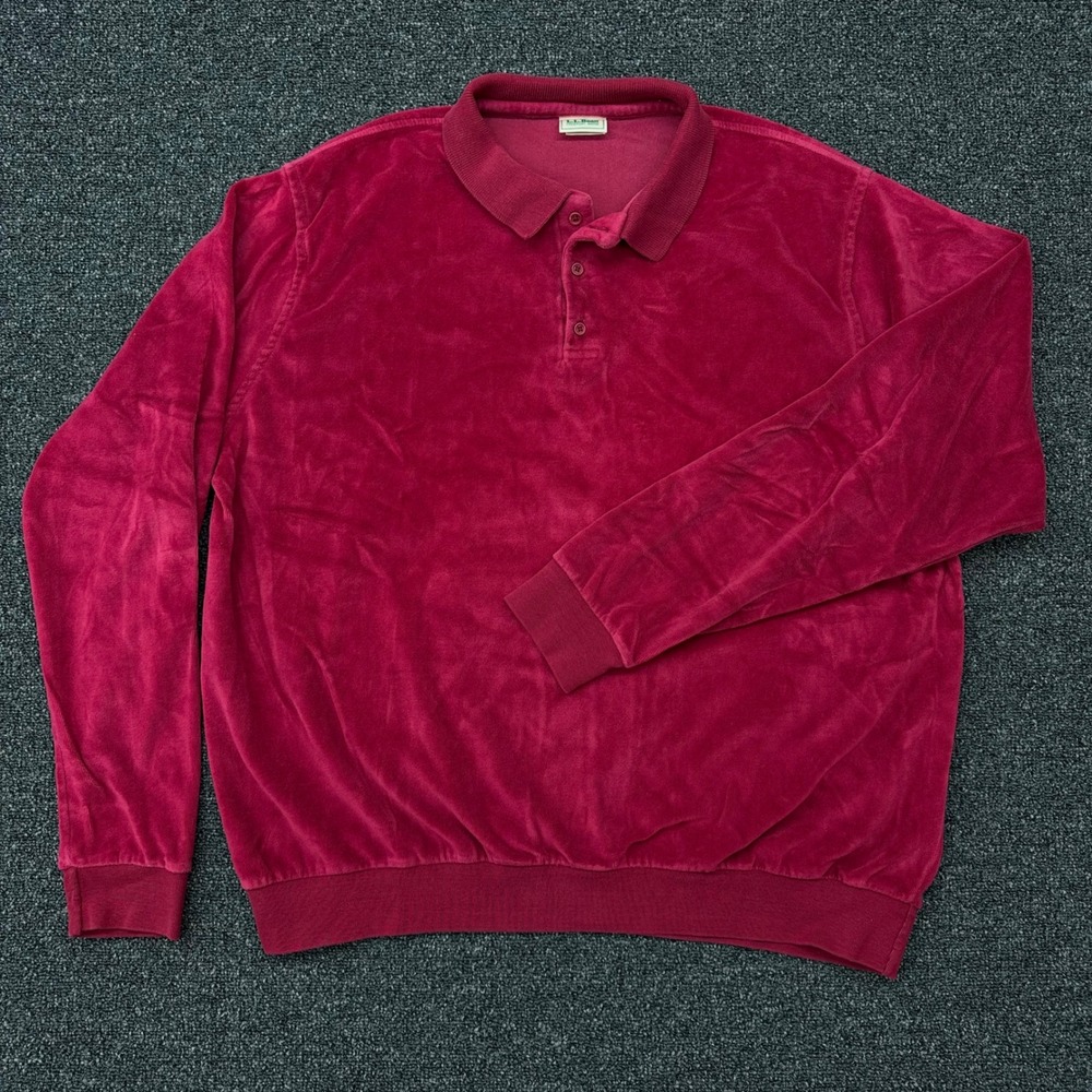 Vintage LL Bean Velour Polo Shirt Mens XL  Long Sleeve Burgundy Red Made in USA